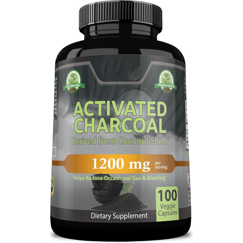 Activated Charcoal 1200mg Capsules - Coconut Shell Derived Digestive Support Supplement | 100 Veggie Capsules | Organic Wellness Hub