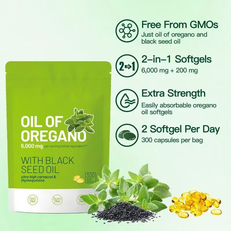 Oil of Oregano 6000mg with Black Seed Oil -Ultra High Carvacrol & Thymoquinone | 300 Softgels | Gluten-Free, Dairy-Free, Lab Tested | Organic Wellness Hub