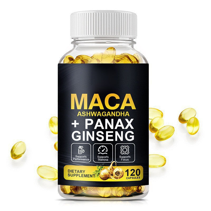 Maca Ashwagandha Panax Ginseng Capsules 120 Count -Energy, Stamina & Focus Support | Organic Wellness Hub