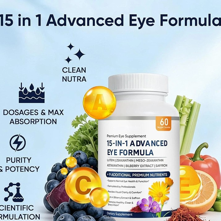 15-in-1 Advanced Eye Formula Supplement | Lutein, Zeaxanthin & Astaxanthin Eye Health Support 60 Veg Capsules | Organic Wellness Hub