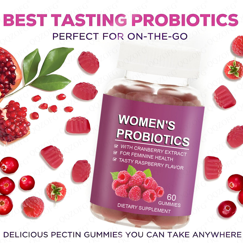 Women's Probiotic Gummies with Cranberry Extract | Feminine Health, UTI & Gut Support | Raspberry Flavor | 60 Count