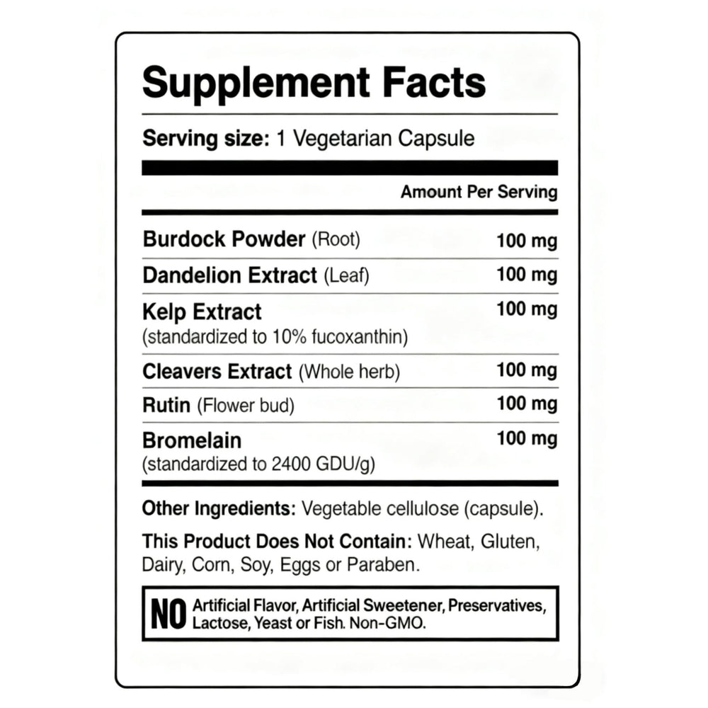 Lymphatic Complex 6-in-1 Capsules - Burdock, Dandelion, Kelp, Cleavers, Rutin & Bromelain | Organic Wellness Hub