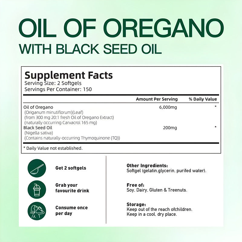 Oil of Oregano 6000mg with Black Seed Oil -Ultra High Carvacrol & Thymoquinone | 300 Softgels | Gluten-Free, Dairy-Free, Lab Tested | Organic Wellness Hub