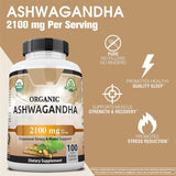 Organic Ashwagandha 2100mg Capsules - Stress, Mood & Daily Wellness Support | 100 Capsules | Organic Wellness Hub