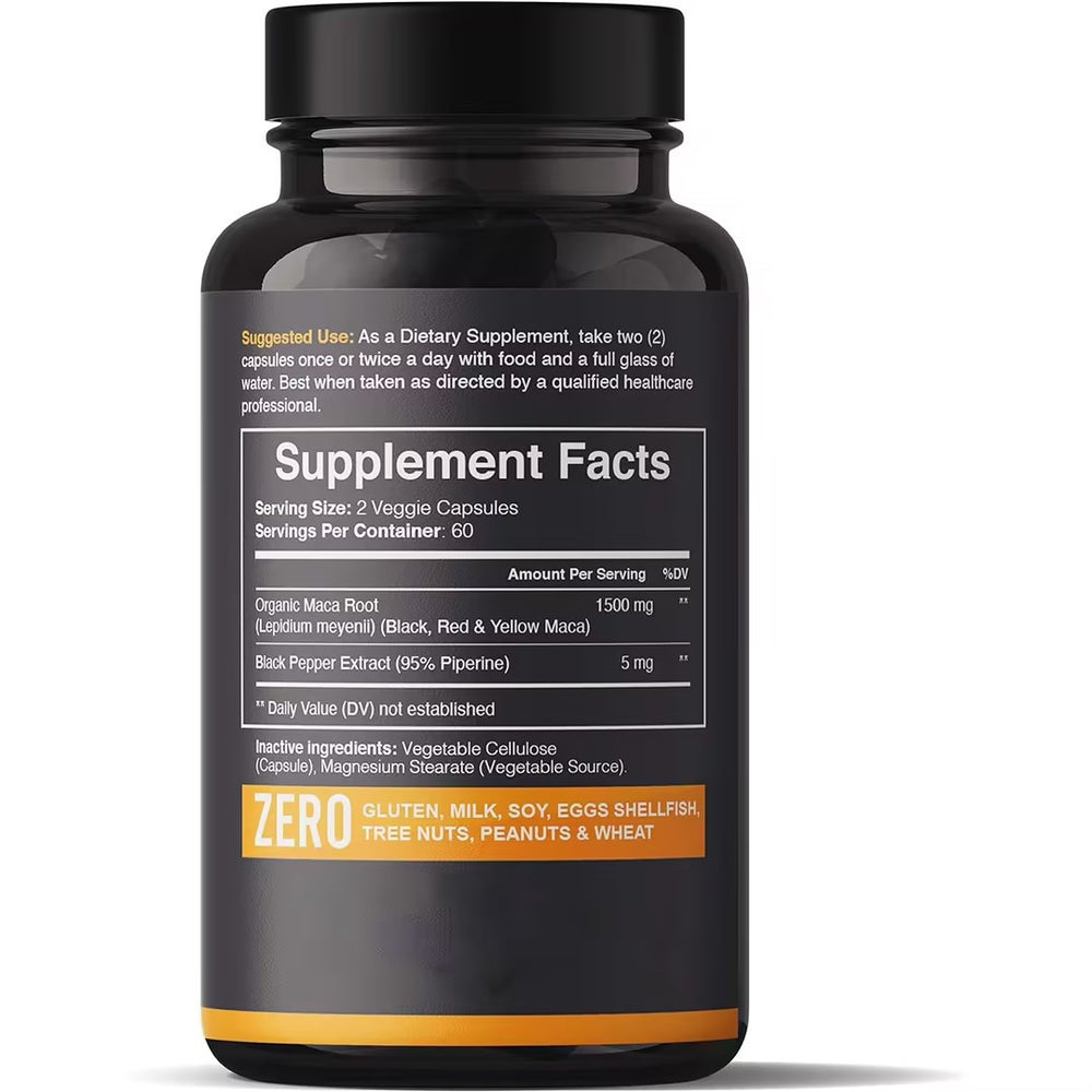 Maca Root Extra Strength 1500mg | Black Red Yellow 120 Caps