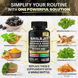 Shilajit Ashwagandha 8-in-1 Supplement 15,250mg | 60 Veggie Caps | Organic Wellness Hub