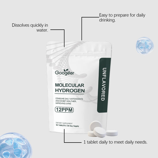 Googeer Molecular Hydrogen Tablets 12PPM - 30 Tablets 30 Day Supply | Daily Antioxidant Supplement Unflavored Dietary Supplement