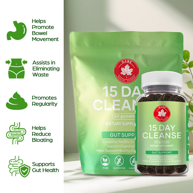 Gabe Health Science 15 Day Cleanse Gummies - Gut Support, Healthy Energy & Bowel Movement | 60 Gummies | Dietary Supplement | Organic Wellness Hub