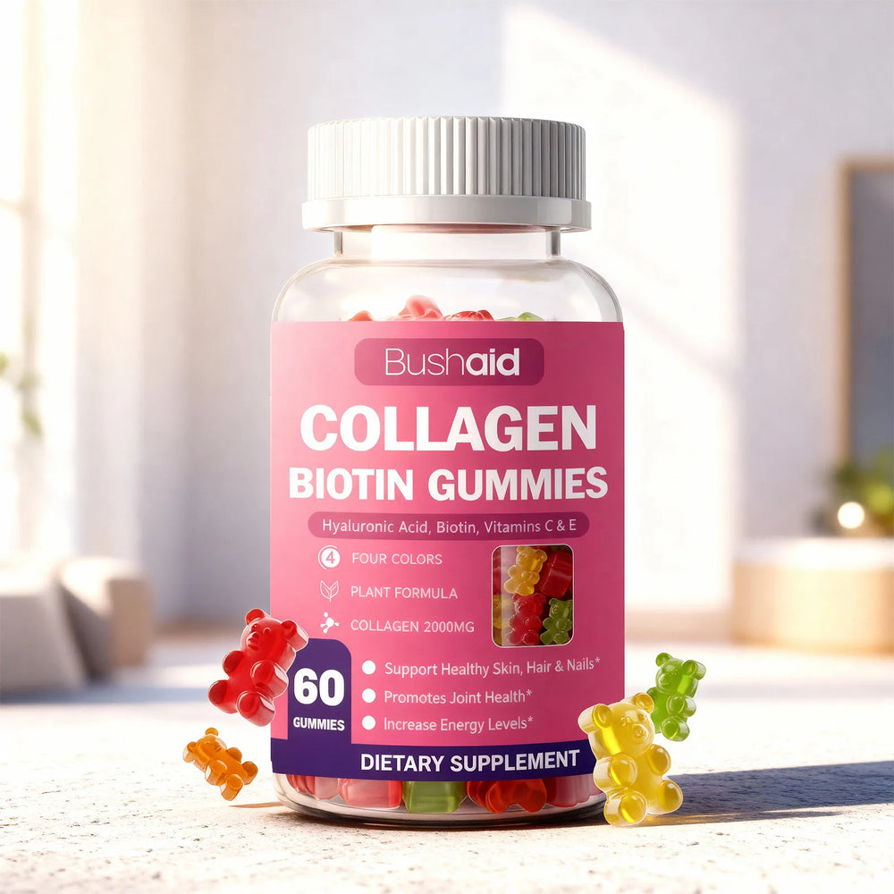 Bushaid Collagen Biotin Gummies 3-Pack Bundle 2000mg | Hyaluronic Acid, Biotin, Vitamins C & E | Skin Hair Nails & Joint Support | 180 Gummies | Organic Wellness Hub