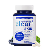 Clear3 Triple Action Skin Support ? DIM, Probiotics & Zinc for Hormone Balance, Complexion Glow & Gut Health | 60 Capsules | Organic Wellness Hub