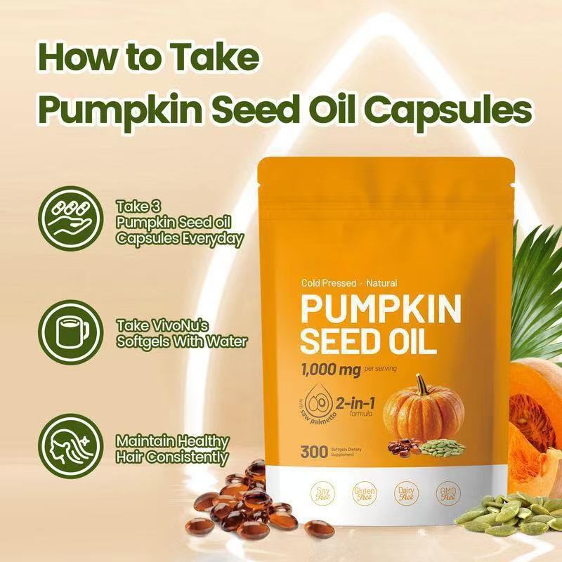Pumpkin Seed Oil Softgels 1000mg | 2-in-1 with Saw Palmetto | 300 Softgels Cold Pressed | Soy Free, Gluten Free, Dairy Free, GMO Free - Organic Wellness Hub