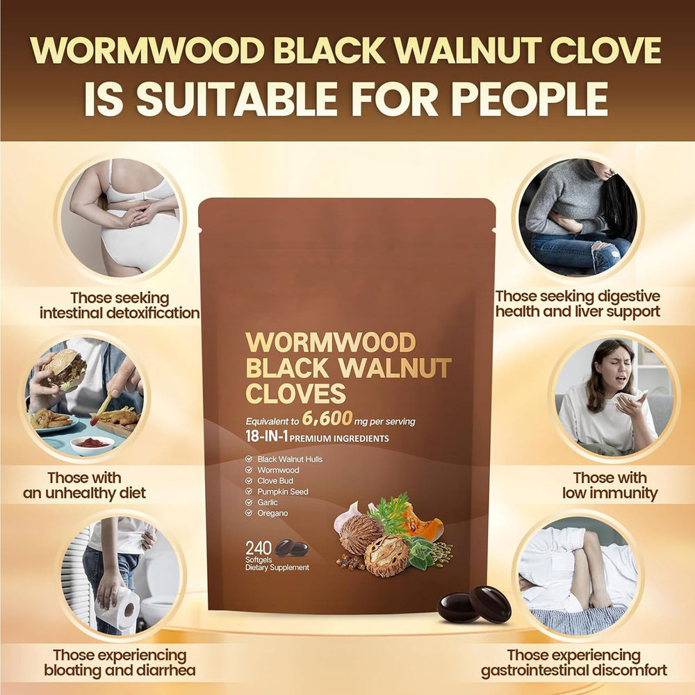 Wormwood Black Walnut Cloves 18-in-1 Softgels - 6,600mg 240 Count Parasite Cleanse | Organic Wellness Hub