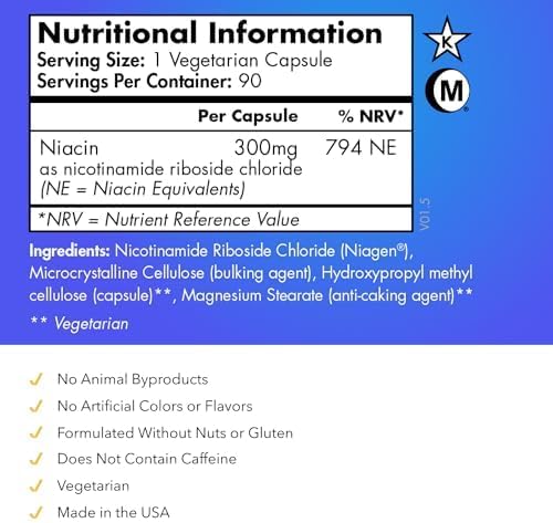 TRU NIAGEN� NAD+ Booster 300mg | Patented Nicotinamide Riboside | 90 Vegetarian Capsules | Backed by Nobel Prize Research | Anti-Ageing Energy Supplement | Organic Wellness Hub