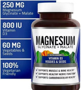 Magnesium Glycinate + Malate with Vitamin D3, Veggies & Seeds | Max Absorption | 90 Veggie Caps | Organic Wellness Hub