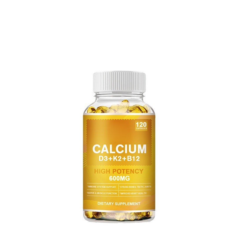 Calcium D3 K2 B12 High Potency 600mg Softgel Capsules 120 Count - Bone, Teeth & Immune Support Supplement | Organic Wellness Hub