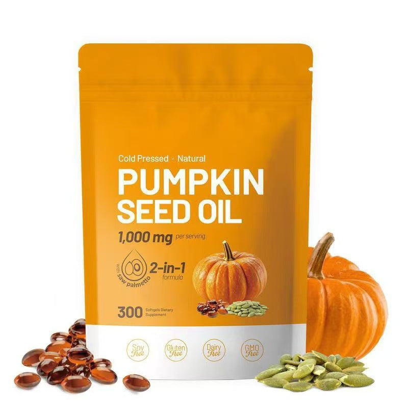 Pumpkin Seed Oil Softgels 1000mg | 2-in-1 with Saw Palmetto | 300 Softgels Cold Pressed | Soy Free, Gluten Free, Dairy Free, GMO Free - Organic Wellness Hub