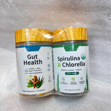 Gut Health + Spirulina & Chlorella Combo Bundle | 60 + 120 Capsules | Turmeric, Probiotics, USDA Organic Greens | Organic Wellness Hub