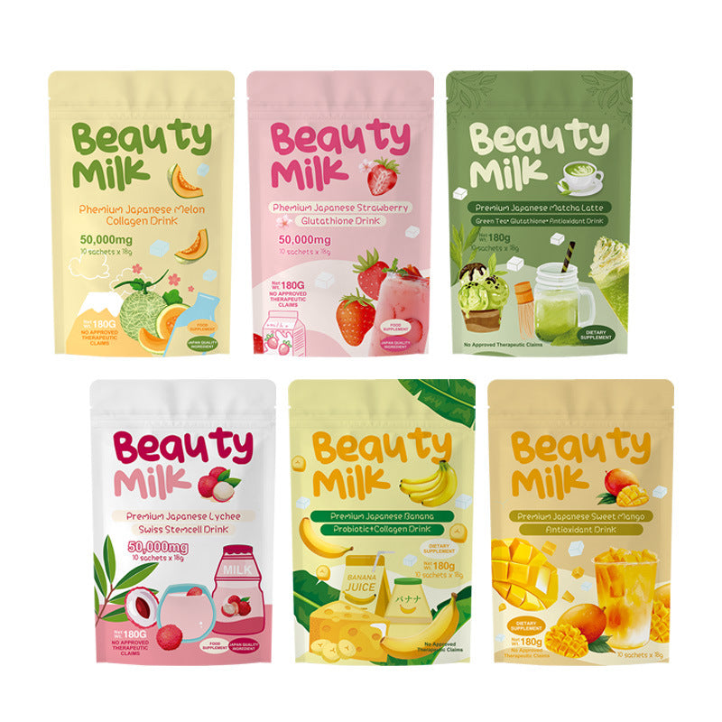 Beauty Milk Premium Japanese Banana Probiotic & Collagen Drink -- 50,000mg | 10 Sachets | Organic Wellness Hub