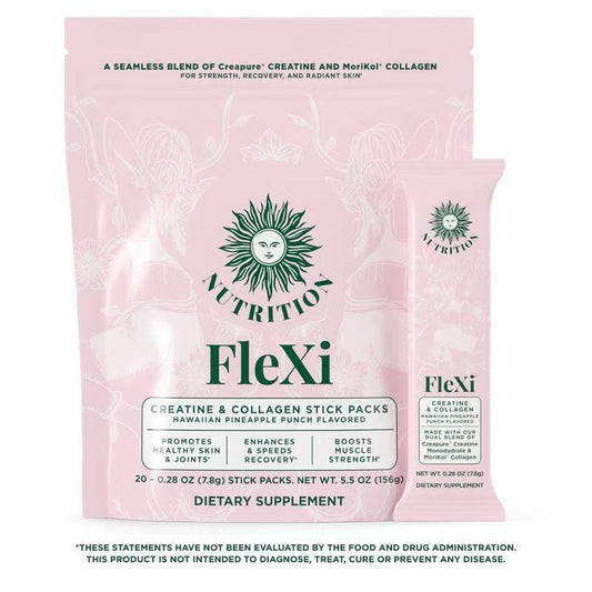 FleXi Creatine & Collagen Stick Packs | Creapure� + MoriKol� | Hawaiian Pineapple Punch | Skin, Joints & Muscle Strength | 20 Packs ? Organic Wellness Hub