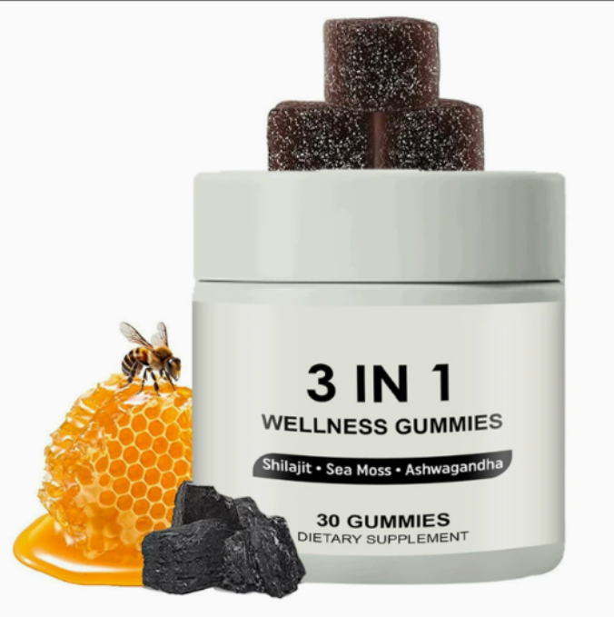 3-in-1 Wellness Gummies | Shilajit, Sea Moss & Ashwagandha | 30 Gummies Dietary Supplement | Organic Wellness Hub