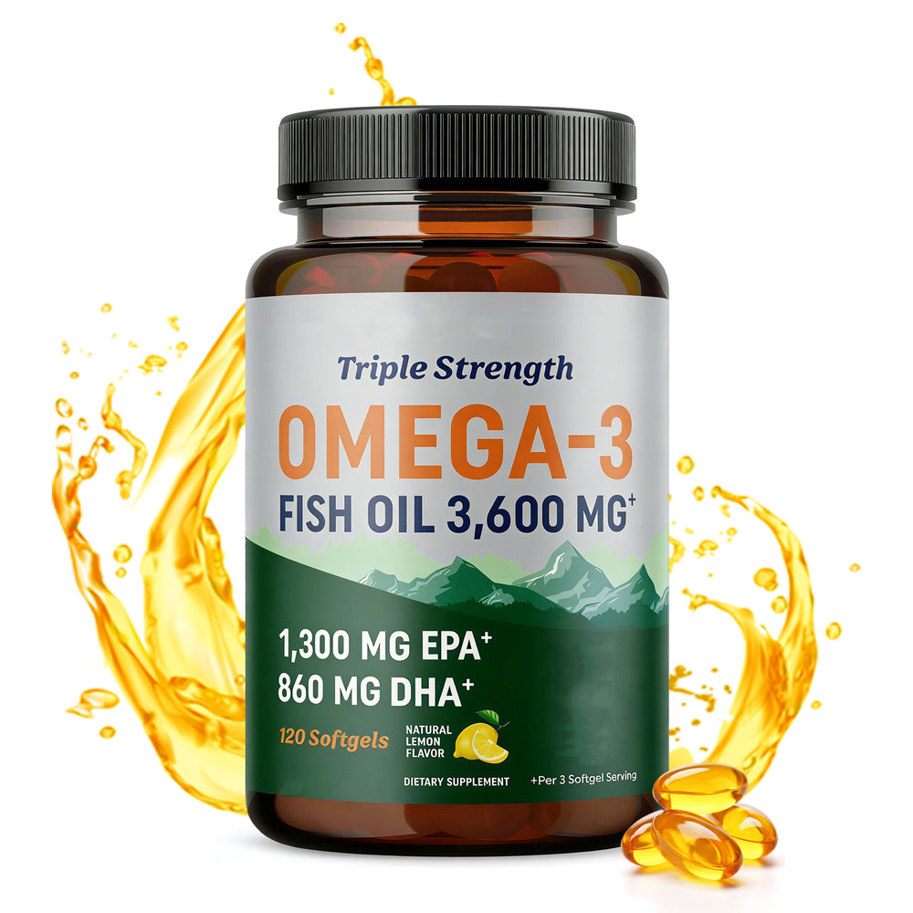 Triple Strength Omega-3 Fish Oil 3,600mg - 1300mg EPA & 860mg DHA, 120 Lemon Softgels | Organic Wellness Hub