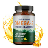Triple Strength Omega-3 Fish Oil 3,600mg - 1300mg EPA & 860mg DHA, 120 Lemon Softgels | Organic Wellness Hub