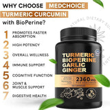 Turmeric Bioperine Garlic Ginger Supplement | 2360mg | 120 Capsules | Non-GMO | No Fillers | Organic Wellness Hub