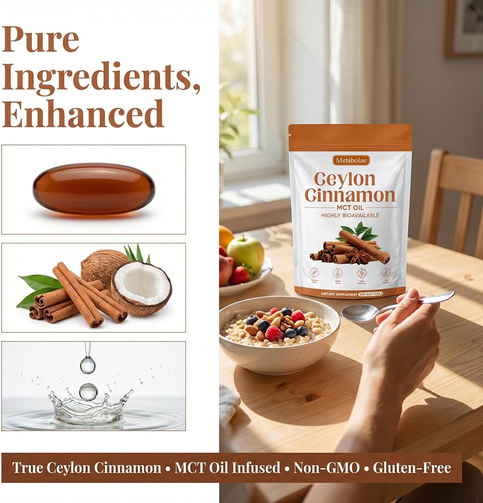 Metabolae Ceylon Cinnamon with MCT Oil Softgels 300 Count (3 Pack) – High Potency Cinnamon Supplement | Organic Wellness Hub