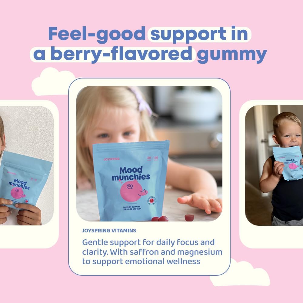 Mood Munchies Saffron Gummies for Kids - Natural Mood & Focus Support | Saffron Extract | Berry Flavor | 60 Gummies | JoySpring