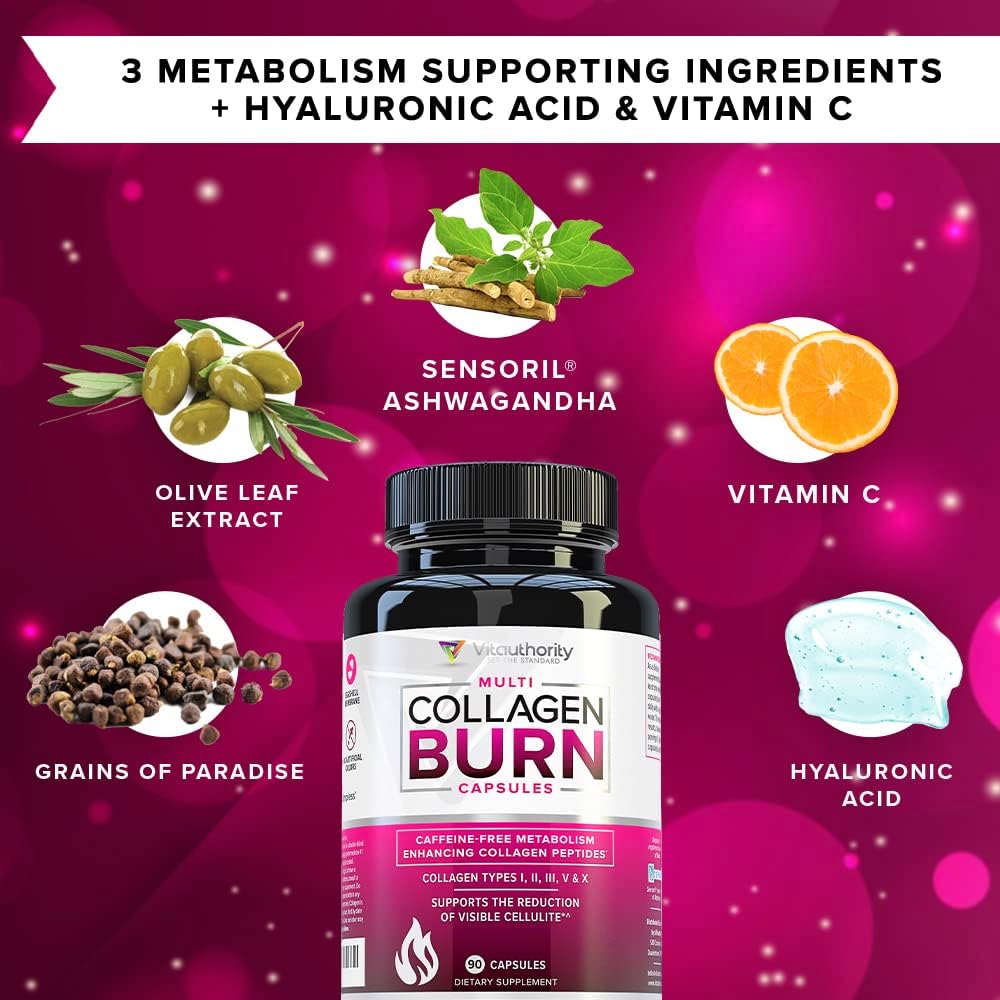 Multi Collagen Burn Capsules 3-Pack (270 Capsules) – Caffeine-Free Metabolism Boost & Visible Cellulite Reduction | Organic Wellness Hub