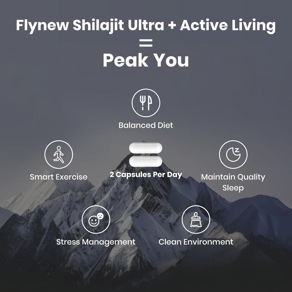 Flynew Shilajit Ultra Optimal Potency | Immune Defense, Energy & Adrenal Support | 60 Capsules | Made in USA | Lab Tested | Organic Wellness Hub