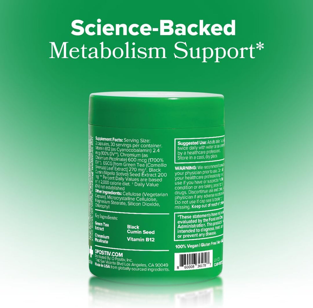 MOTO Metabolism Vitamin Capsules | Green Tea Extract, Chromium, Black Cumin Seed & B12 | 60 Vegan Capsules | Lab Tested Metabolism Booster | Organic Wellness Hub