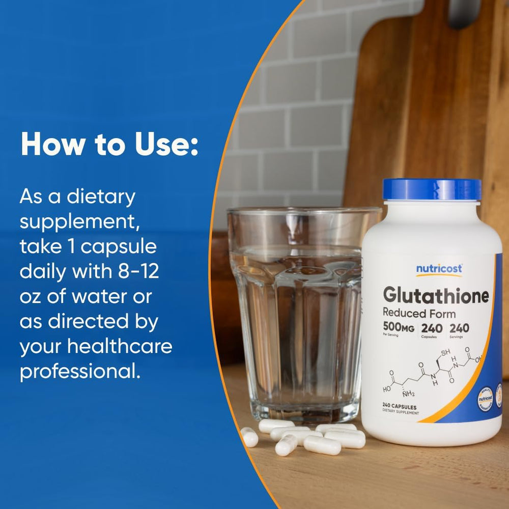 Nutricost Glutathione Reduced Form 500mg – 240 Capsules | Antioxidant Support Supplement | Organic Wellness Hub