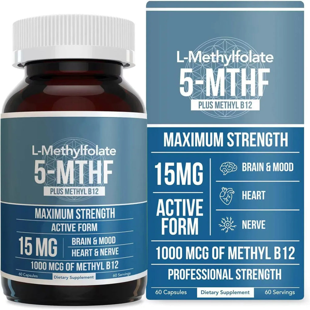 3-Pack L-Methylfolate 5-MTHF 15mg + Methyl B12 | Maximum Strength Active Folate | Brain, Mood & Heart Support | Lab Tested | Organic Wellness Hub