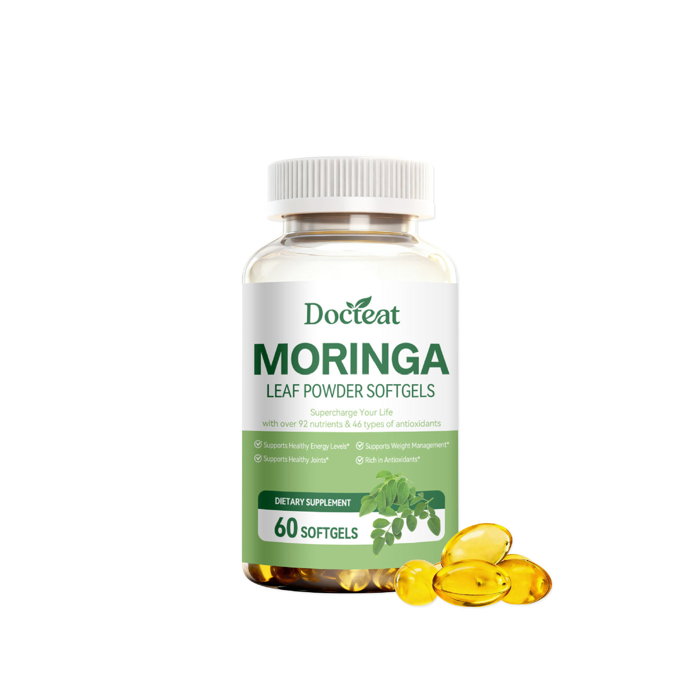 Docteat Moringa Leaf Powder Softgels 60 Caps | 92 Nutrients, Antioxidants, Gut Health & Energy Support Dietary Supplement
