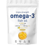 Triple Strength Omega-3 Fish Oil 4200mg | 1200mg EPA + 900mg DHA | Lemon Flavor Burpless Softgels 240 | Organic Wellness Hub