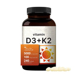 Vitamin D3 5000 IU + K2 100mcg Softgels - 240 Count | Coconut Oil Formula | Lab Tested & Quality Guaranteed | Organic Wellness Hub