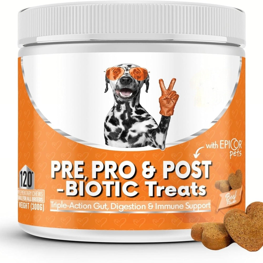 Pre, Pro & Post-Biotic Dog Treats - Triple-Action Gut, Digestion & Immune Support with EpiCor Pets (120 Chews, 300g) | Organic Wellness Hub
