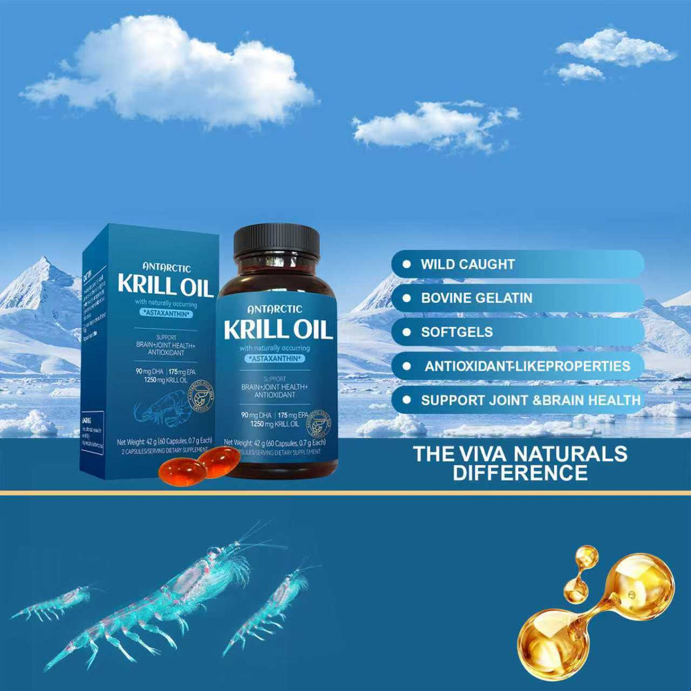 Antarctic Krill Oil 1250mg + Astaxanthin | Brain, Joint & Antioxidant Support | Organic Wellness Hub