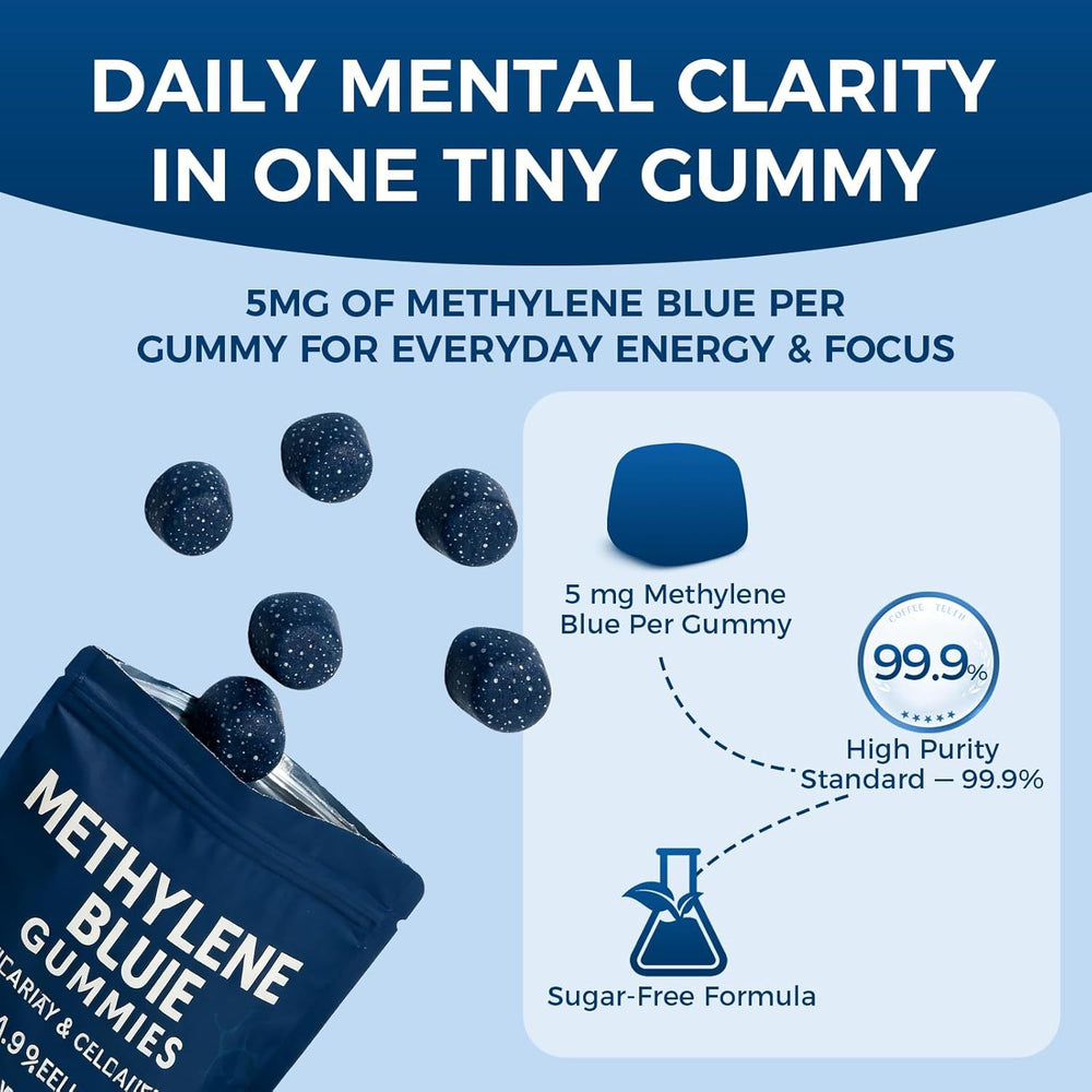 Methylene Blue Gummies - Cognitive Clarity & Cellular Energy | GMO Free, Gluten Free, Soy Free | 60 Gummies | Organic Wellness Hub