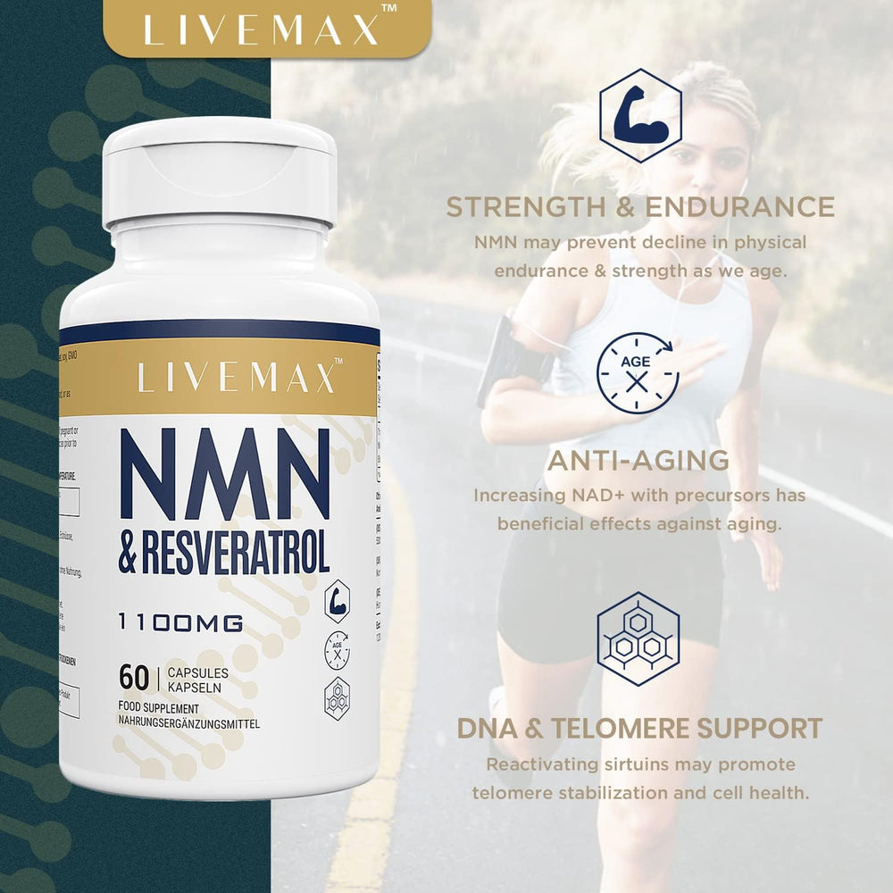 NMN & Resveratrol 1100mg Supplement – Anti-Aging, NAD+ Booster & Longevity Support | Organic Wellness Hub