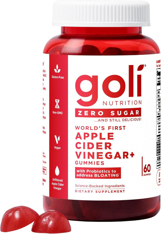 Goli Apple Cider Vinegar Plus Gummies Zero Sugar 3 Pack | 180 Gummies | Worlds First ACV Gummy | With Probiotics for Bloating | Unfiltered ACV | Vegan Non GMO Gluten Free Dietary Supplement