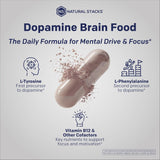 Natural Stacks Dopamine Brain Food-Caffeine-Free Nootropic for Focus & Mental Drive | 60 Vegan Capsules | Organic Wellness Hub