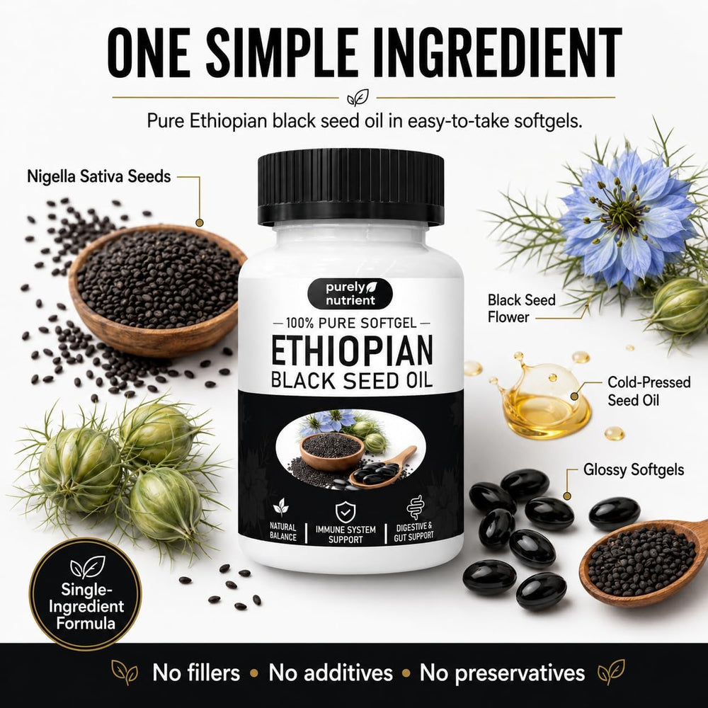Purely Nutrient Ethiopian Black Seed Oil Softgels | 100% Pure Nigella Sativa | Thymoquinone