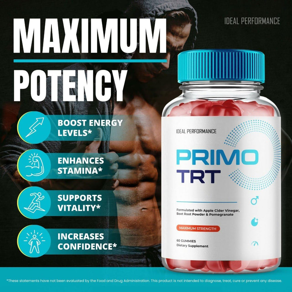 Primo TRT Gummies for Men Maximum Strength | Testosterone Support Gummies | 60 Gummies | Lab Tested | Organic Wellness Hub