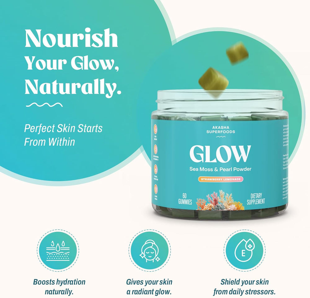 Glow Sea Moss & Pearl Powder Skin & Beauty Gummies | Lemon Berry Beauty Supplement | Organic Wellness Hub