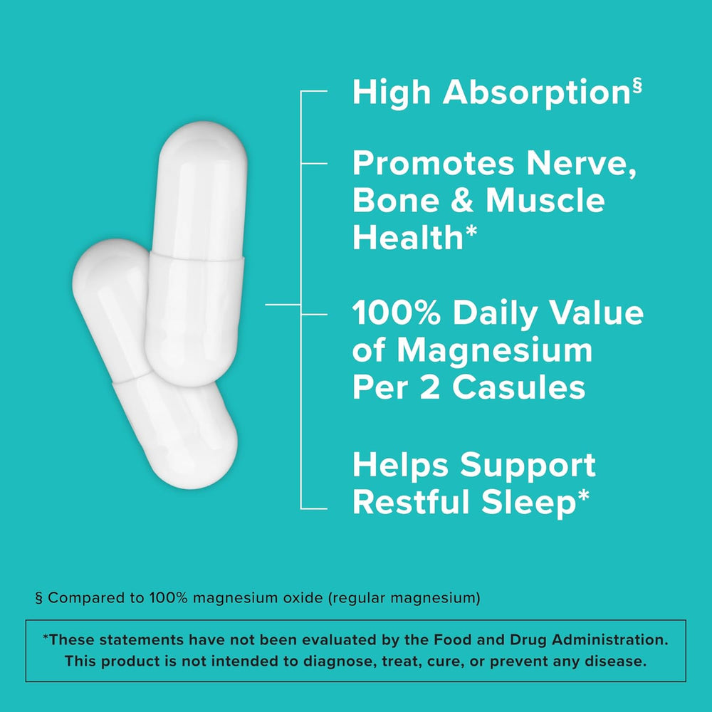 Qunol Extra Strength Magnesium 420mg Capsules 180 Count - High Absorption Magnesium Supplement for Muscle, Bone & Nerve Health | Organic Wellness Hub