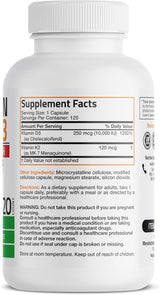Bronson Vitamin K2 + D3 Extra Strength 120 Capsules – Bone, Heart & Immune Support | Organic Wellness Hub