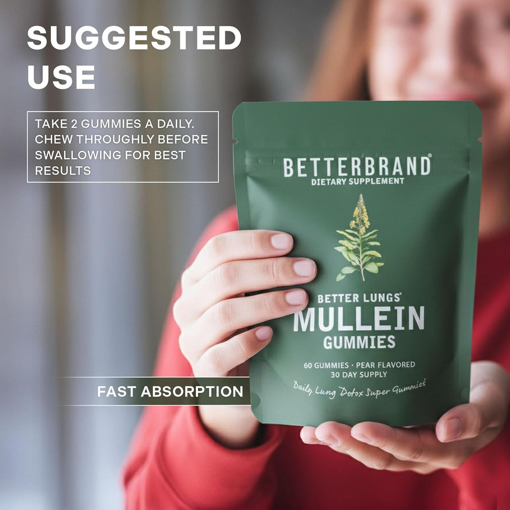 BetterBrand Mullein Gummies | Better Lungs� Daily Lung Detox Supplement | 60 Pear Gummies | 30-Day Supply | Lab Tested & Quality Guaranteed | Organic Wellness Hub