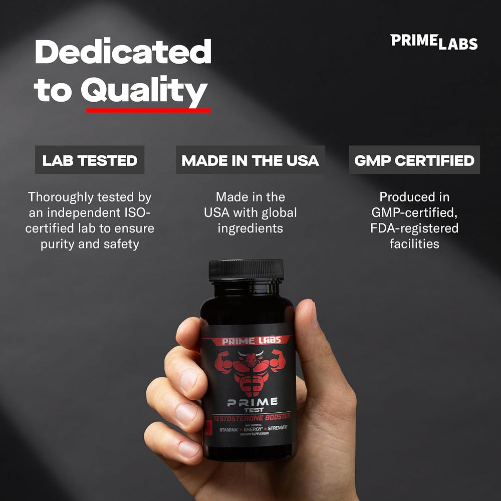 Prime Labs Prime Test Testosterone Booster for Men | Natural Stamina, Energy & Strength Supplement – 60 Caplets | Lab Tested | Organic Wellness Hub